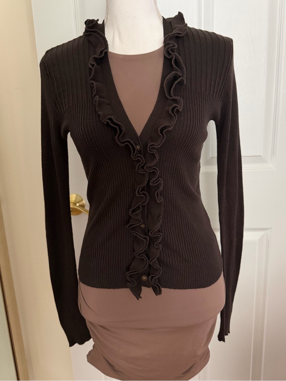 The Limited Women's Ruffled Button-Front Ribbed Cardigan Sweater - Picture 3 of 5